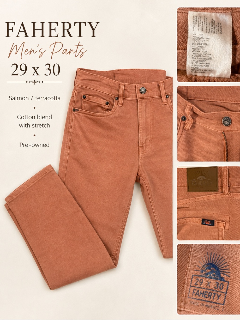 Faherty Men's Salmon/Terracotta Chinos